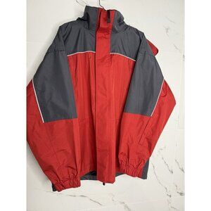 Marlboro Red Jacket Hooded Black Polyester Lined EUC Large Rain Ski Outdoors​​​